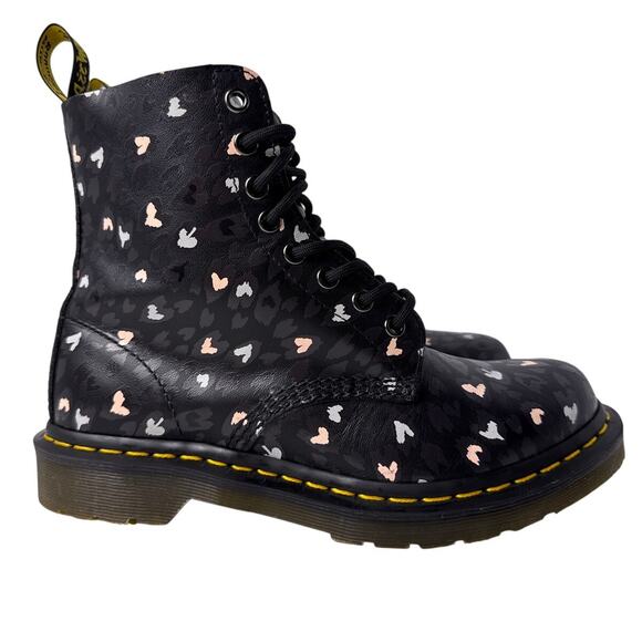 Dr. Martens 1460 Pascal Boots Wild Hearts Printed Womens US 8 Black Leather Pink - Picture 3 of 13